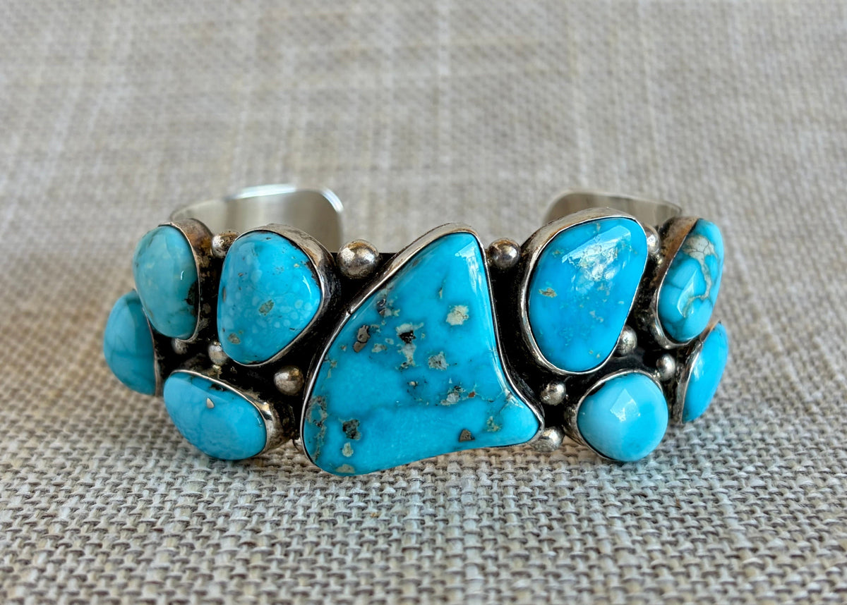 Deep Blue Turquoise and Sterling Silver Statement Cuff Bracelet
