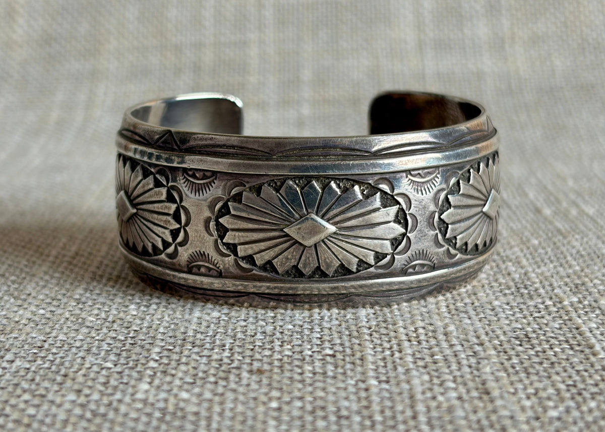 Vintage Sterling Silver Cuff Bracelet Created by Navajo Artist R Wylie