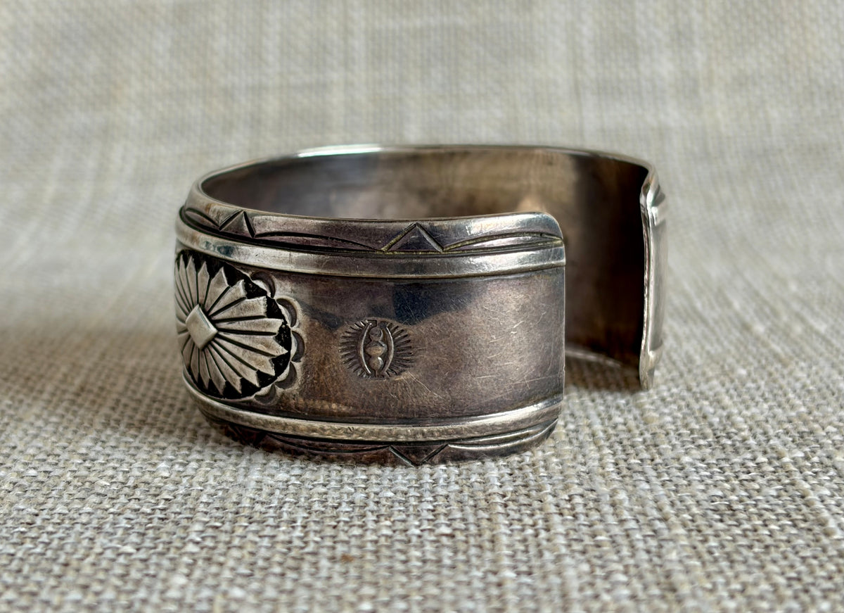 Vintage Sterling Silver Cuff Bracelet Created by Navajo Artist R Wylie