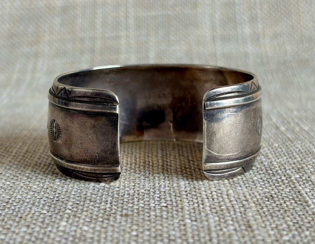 Vintage Sterling Silver Cuff Bracelet Created by Navajo Artist R Wylie