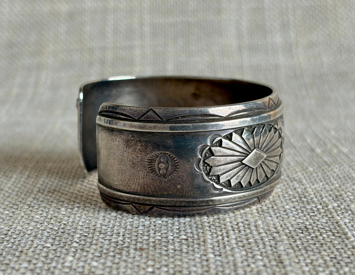 Vintage Sterling Silver Cuff Bracelet Created by Navajo Artist R Wylie