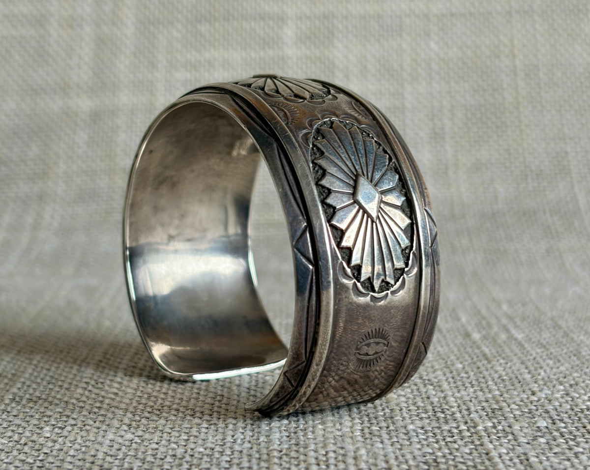 Vintage Sterling Silver Cuff Bracelet Created by Navajo Artist R Wylie