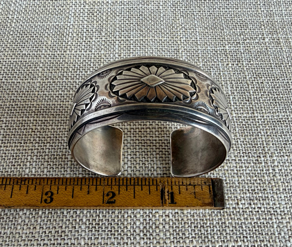 Vintage Sterling Silver Cuff Bracelet Created by Navajo Artist R Wylie