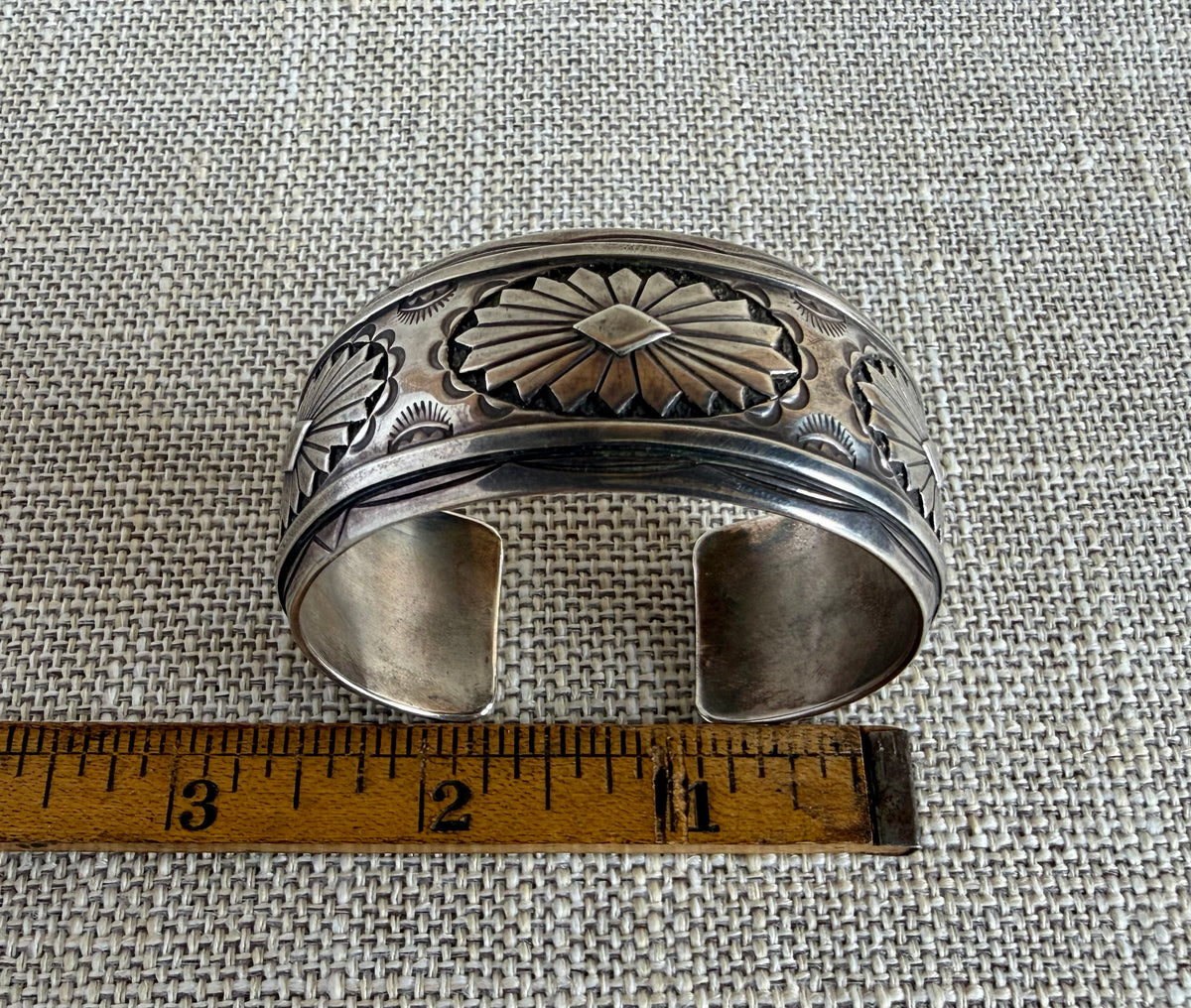 Vintage Sterling Silver Cuff Bracelet Created by Navajo Artist R Wylie