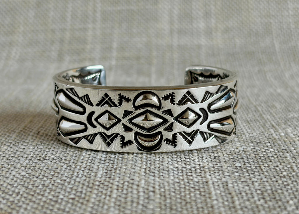 Sterling Silver Cuff Bracelet Created and Signed by Navajo Artist Rudy Willie
