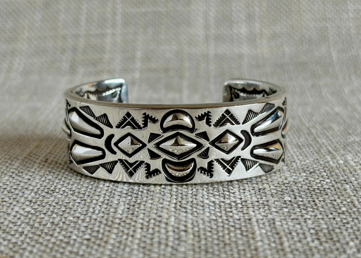Sterling Silver Cuff Bracelet Created and Signed by Navajo Artist Rudy Willie