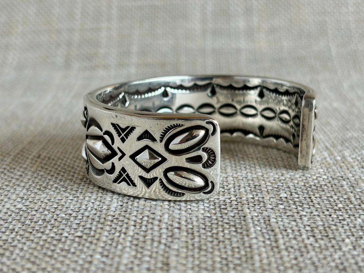Sterling Silver Cuff Bracelet Created and Signed by Navajo Artist Rudy Willie