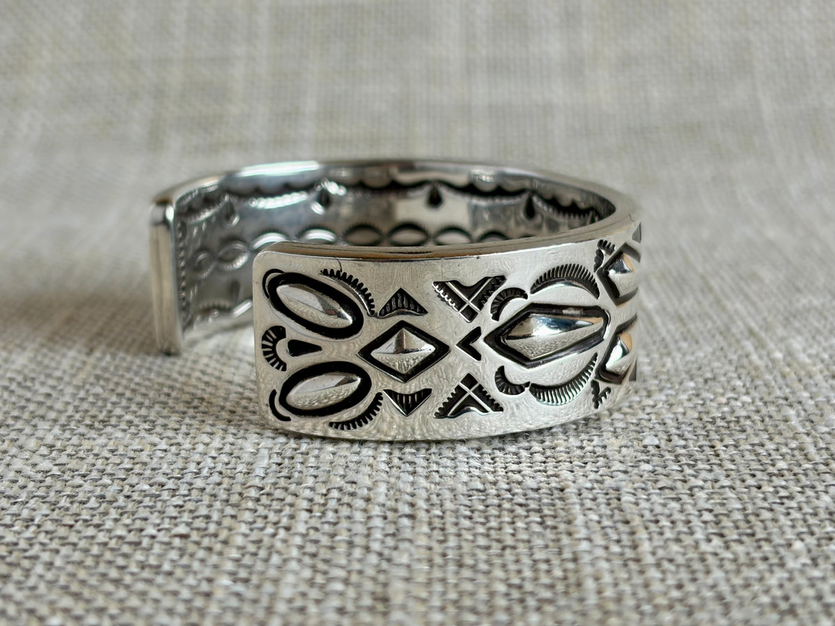 Sterling Silver Cuff Bracelet Created and Signed by Navajo Artist Rudy Willie