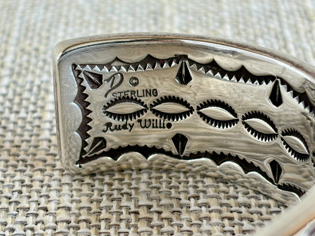 Sterling Silver Cuff Bracelet Created and Signed by Navajo Artist Rudy Willie