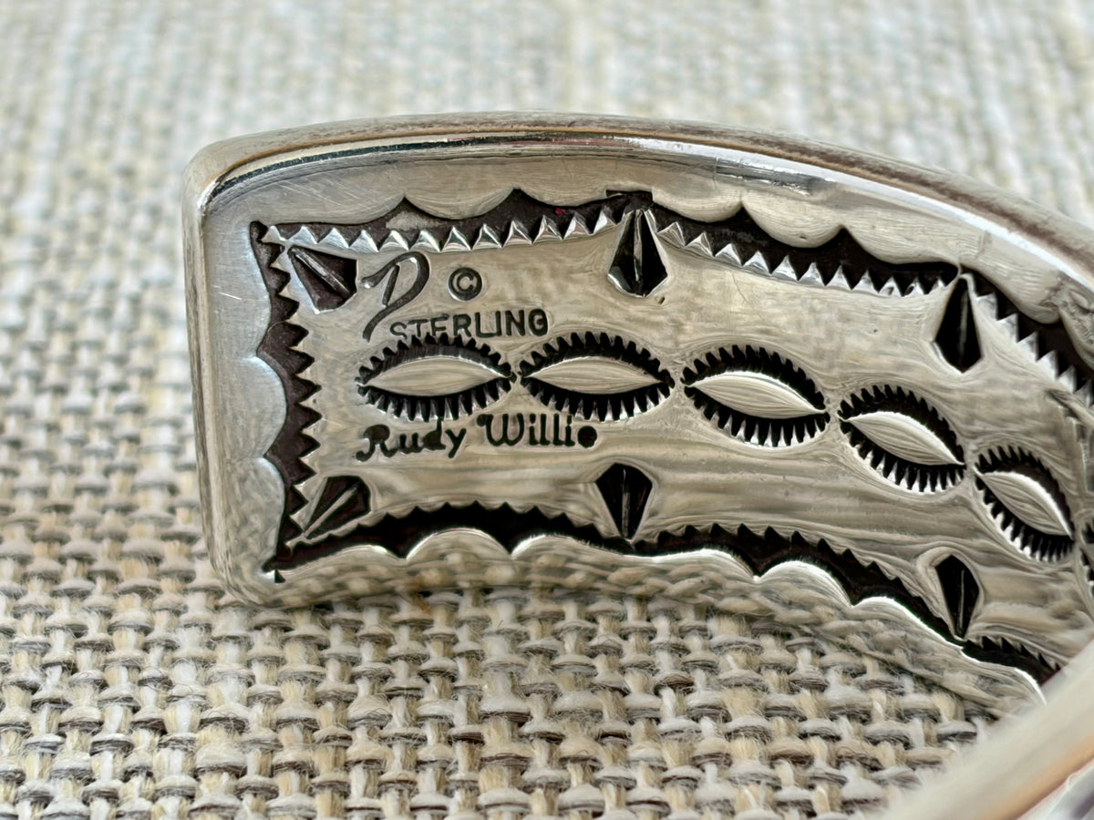 Sterling Silver Cuff Bracelet Created and Signed by Navajo Artist Rudy Willie