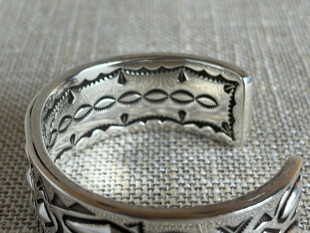 Sterling Silver Cuff Bracelet Created and Signed by Navajo Artist Rudy Willie