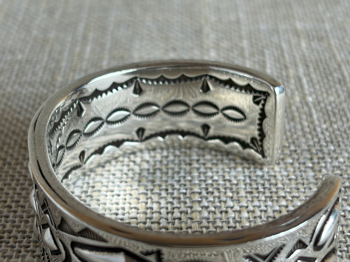 Sterling Silver Cuff Bracelet Created and Signed by Navajo Artist Rudy Willie