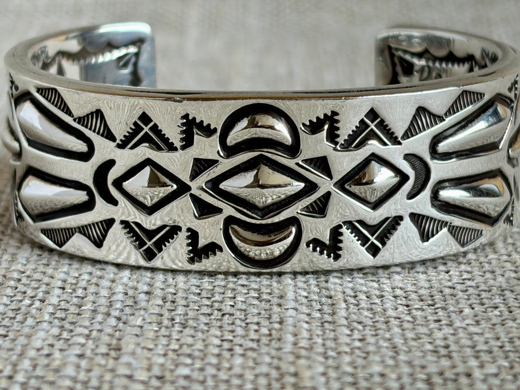 Sterling Silver Cuff Bracelet Created and Signed by Navajo Artist Rudy Willie