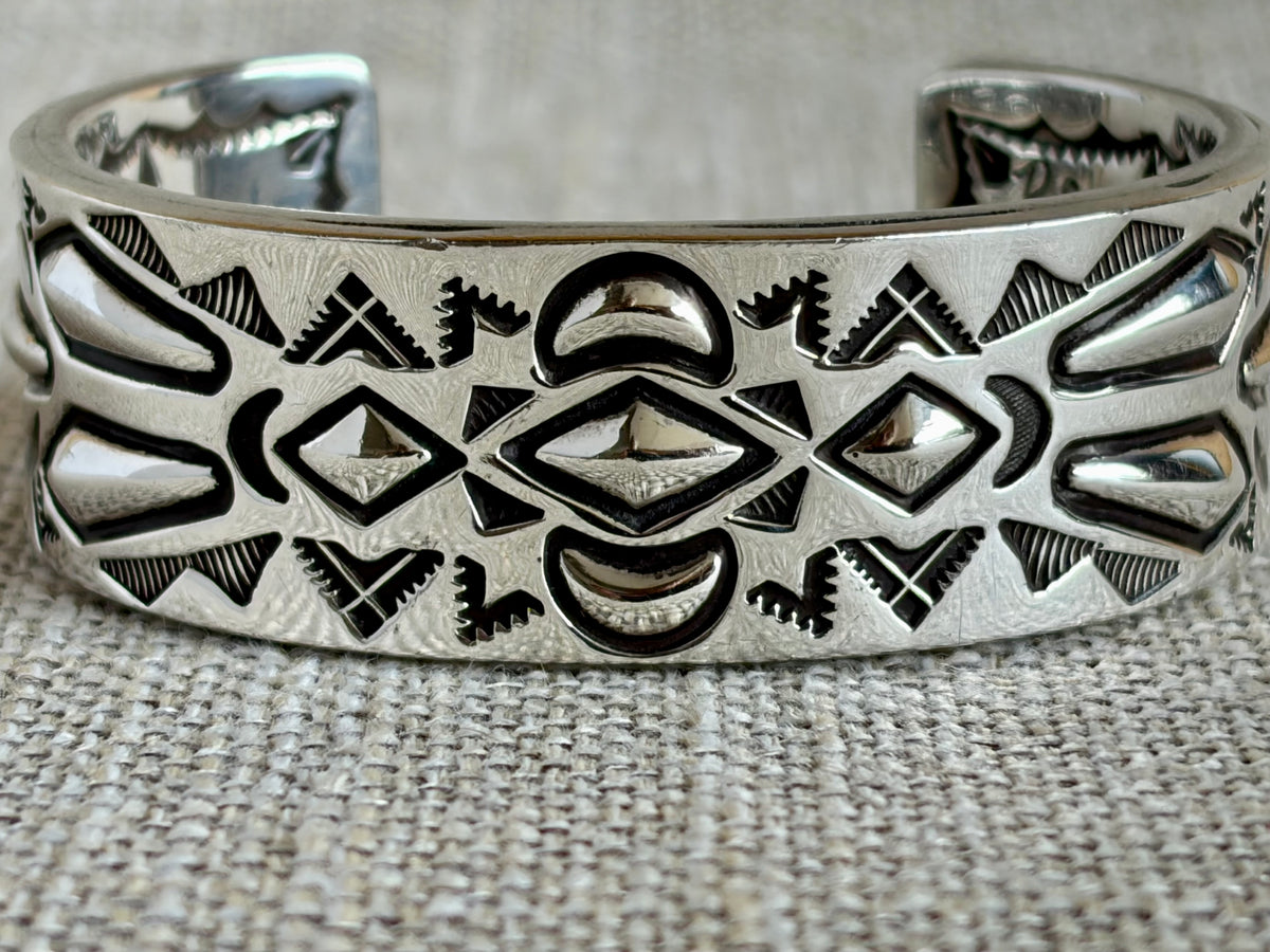 Sterling Silver Cuff Bracelet Created and Signed by Navajo Artist Rudy Willie