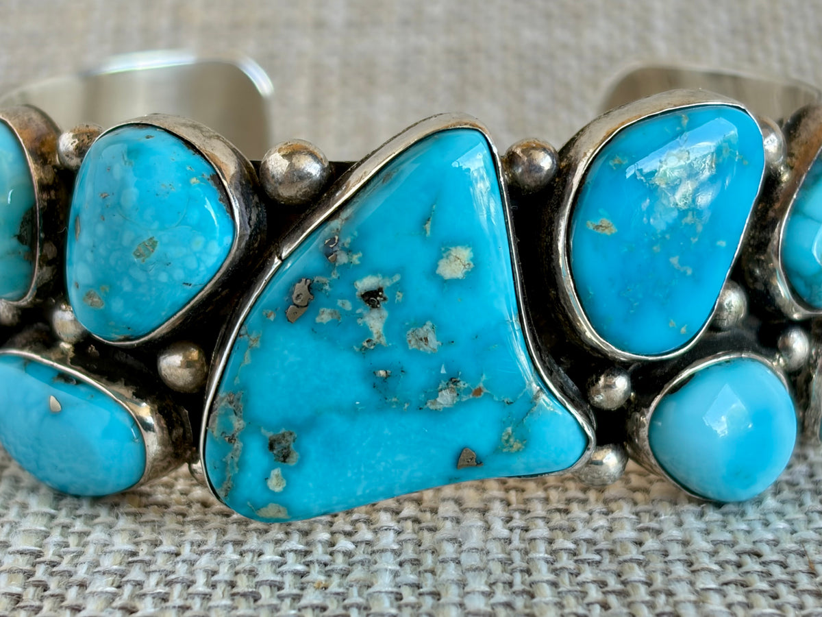 Deep Blue Turquoise and Sterling Silver Statement Cuff Bracelet