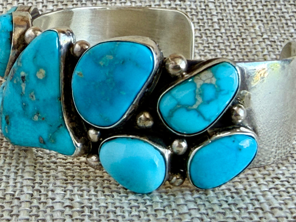Deep Blue Turquoise and Sterling Silver Statement Cuff Bracelet
