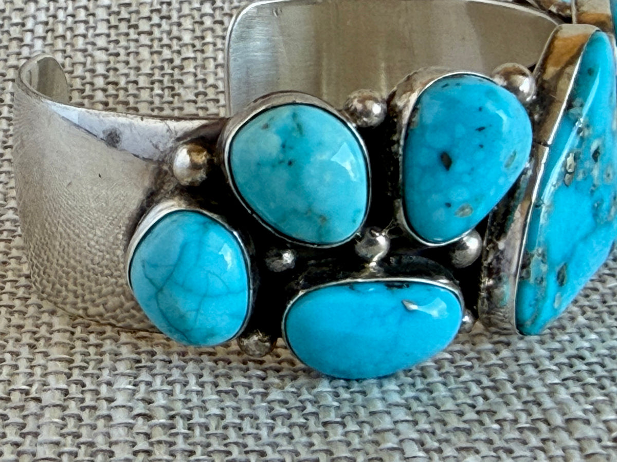 Deep Blue Turquoise and Sterling Silver Statement Cuff Bracelet