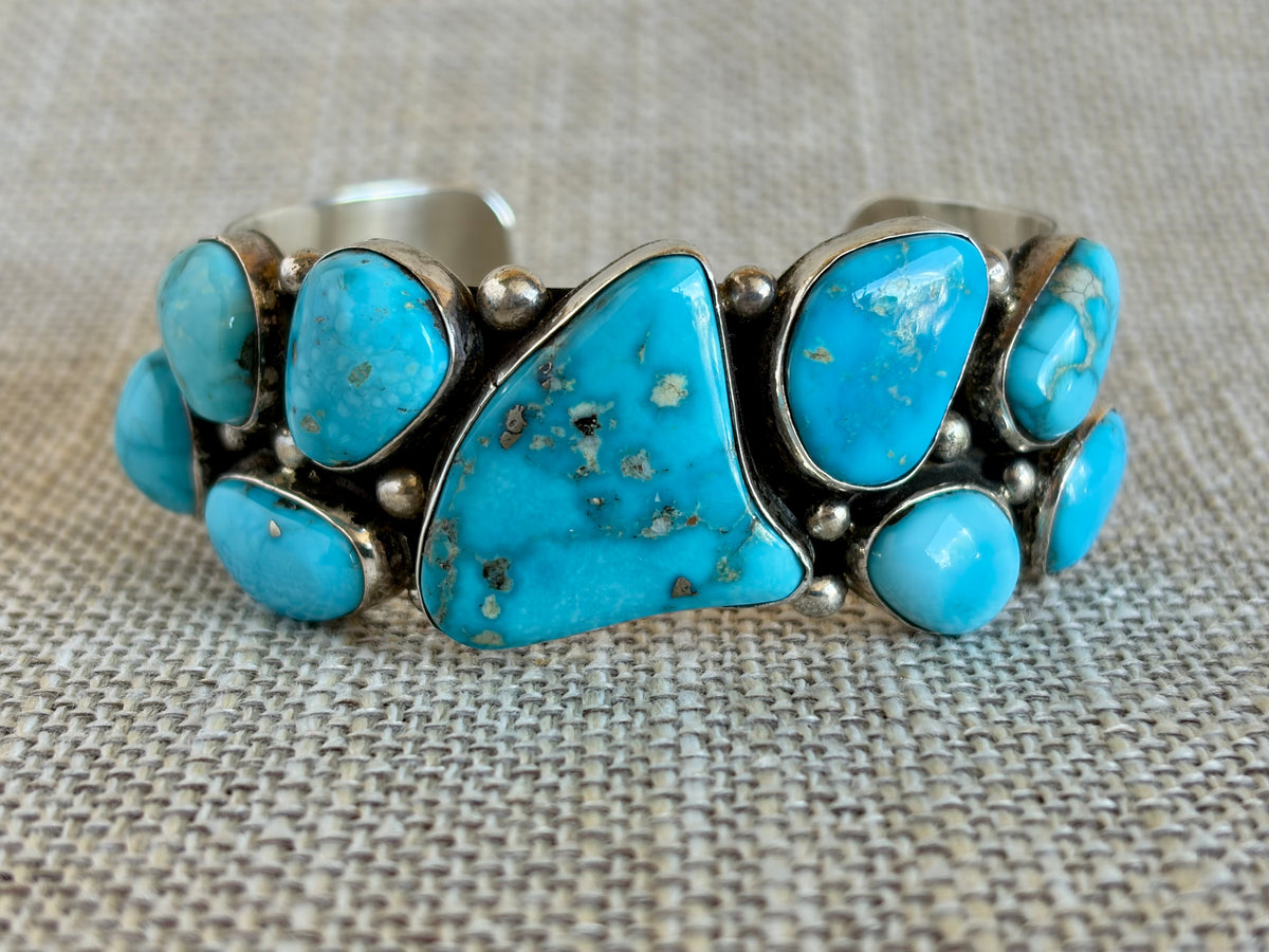 Deep Blue Turquoise and Sterling Silver Statement Cuff Bracelet