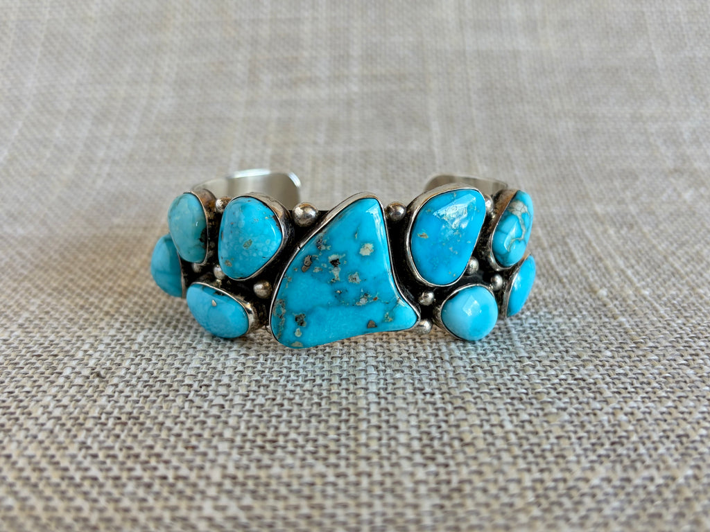 Deep Blue Turquoise and Sterling Silver Statement Cuff Bracelet