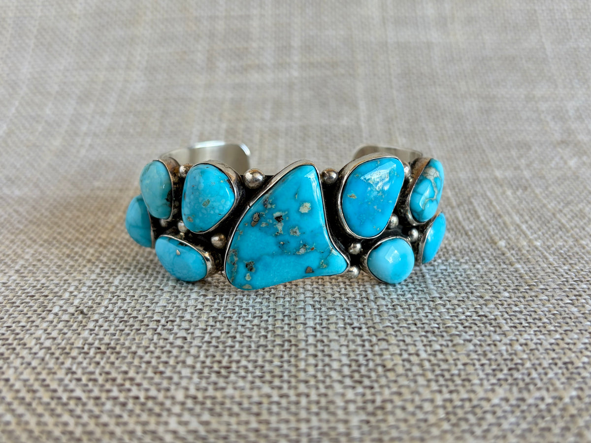 Deep Blue Turquoise and Sterling Silver Statement Cuff Bracelet