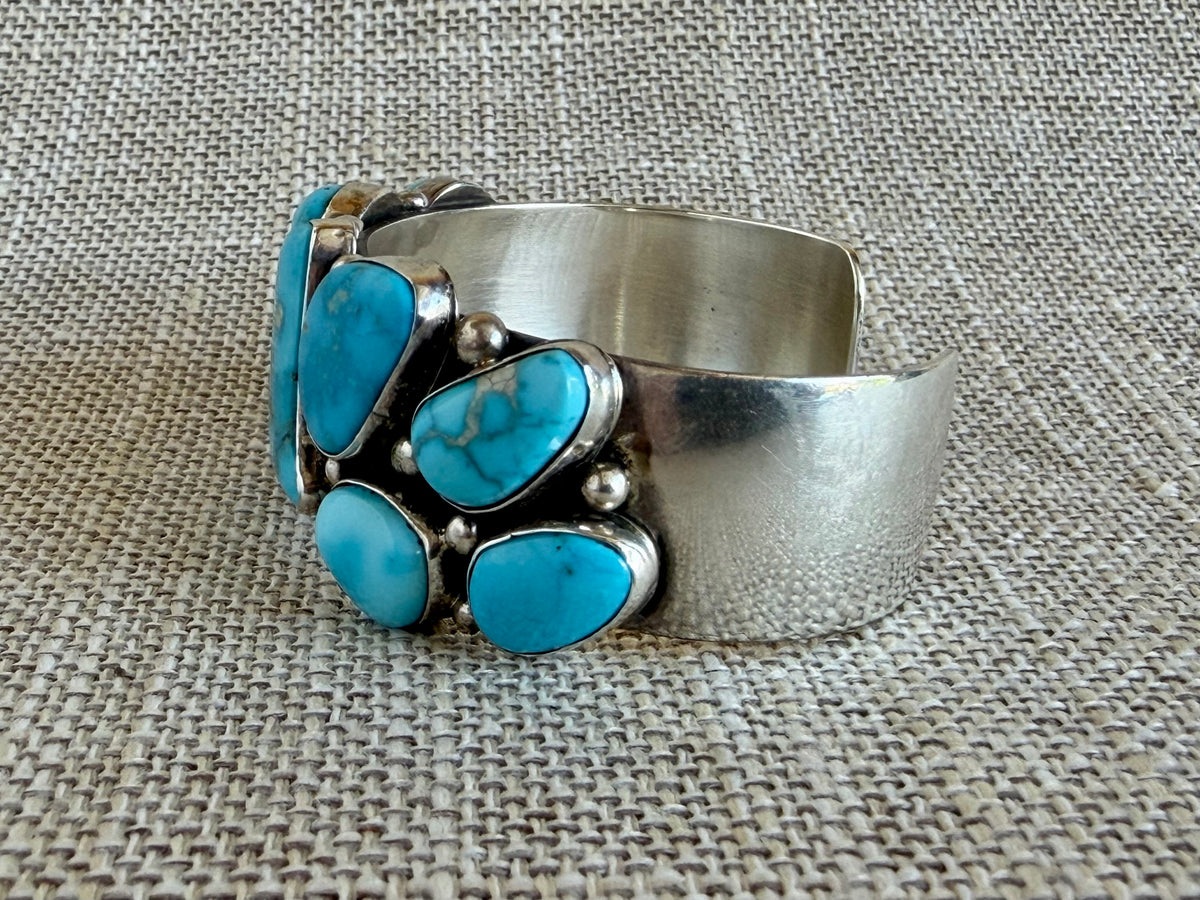 Deep Blue Turquoise and Sterling Silver Statement Cuff Bracelet