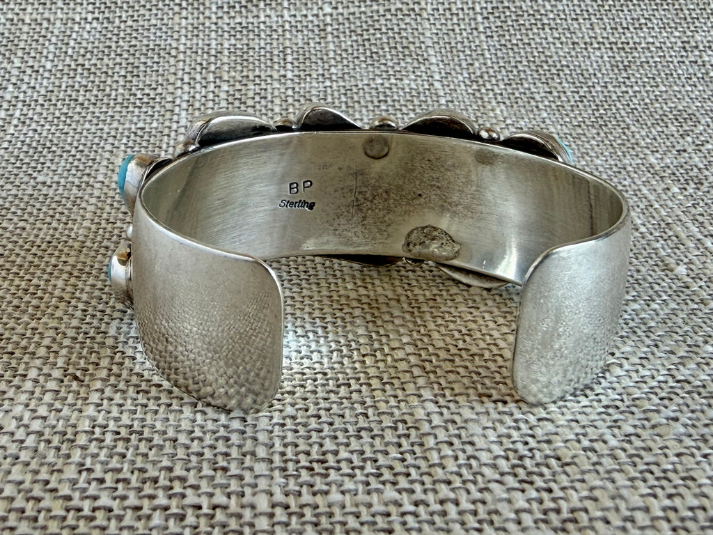 Deep Blue Turquoise and Sterling Silver Statement Cuff Bracelet