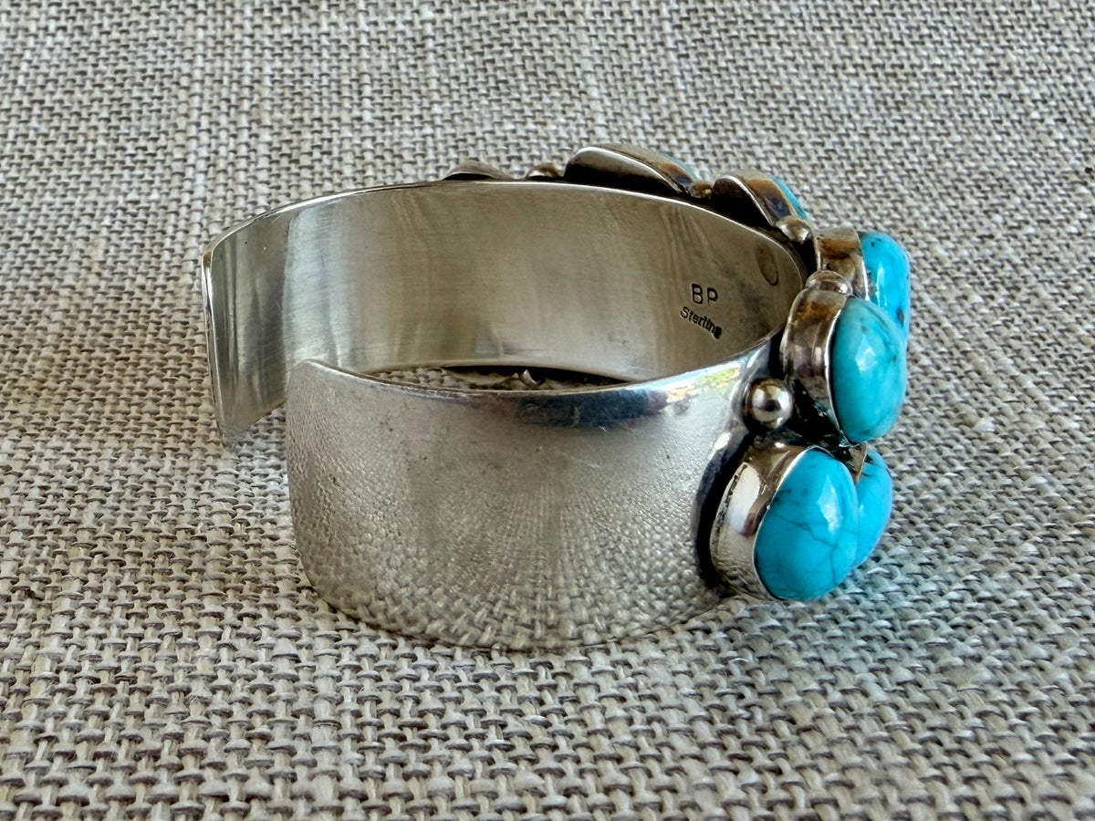 Deep Blue Turquoise and Sterling Silver Statement Cuff Bracelet