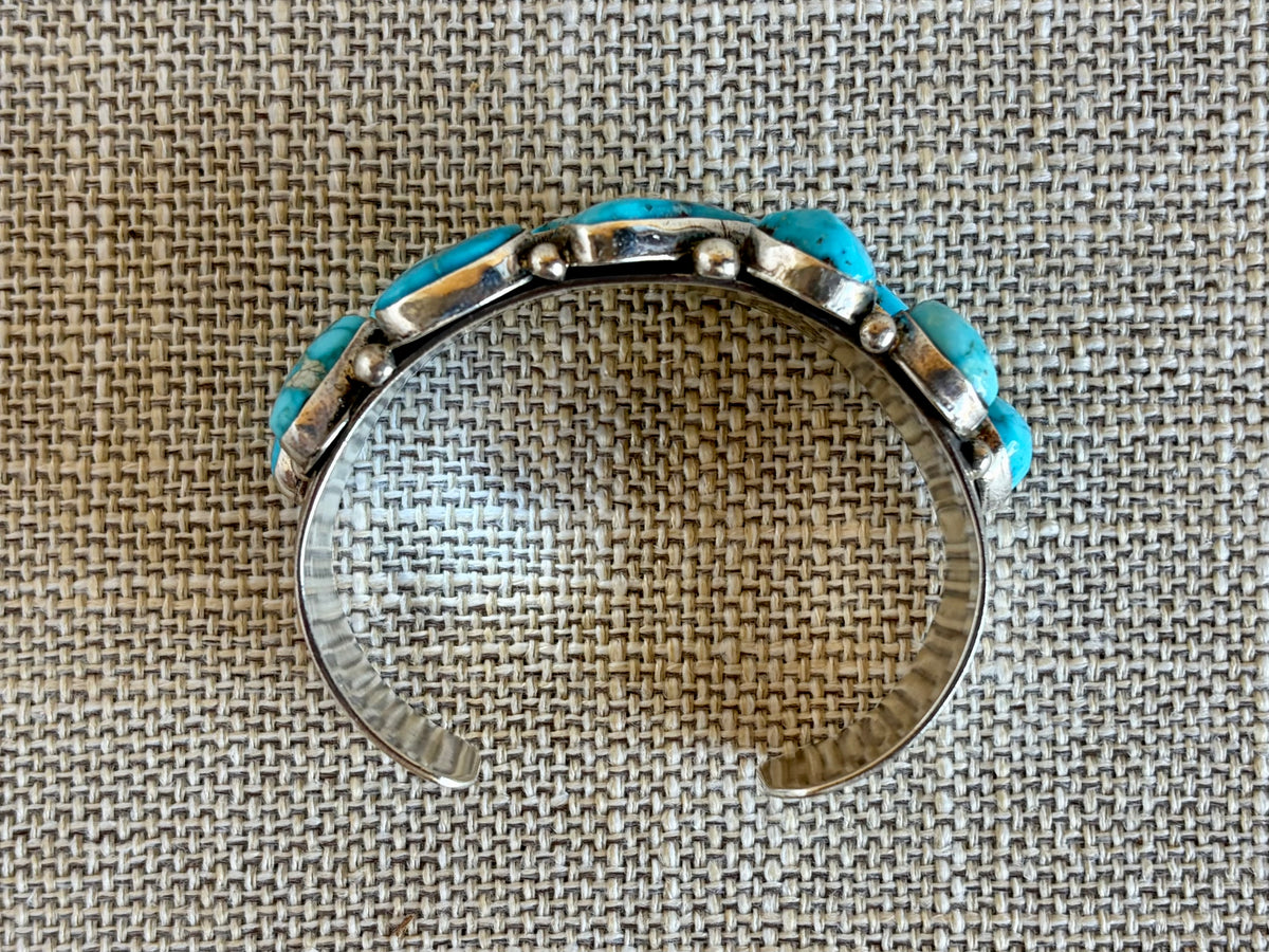 Deep Blue Turquoise and Sterling Silver Statement Cuff Bracelet