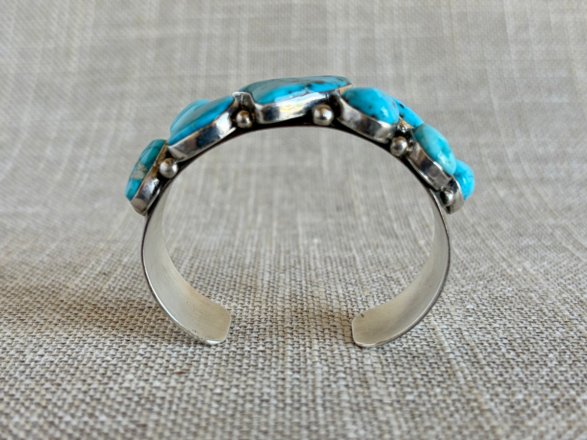 Deep Blue Turquoise and Sterling Silver Statement Cuff Bracelet