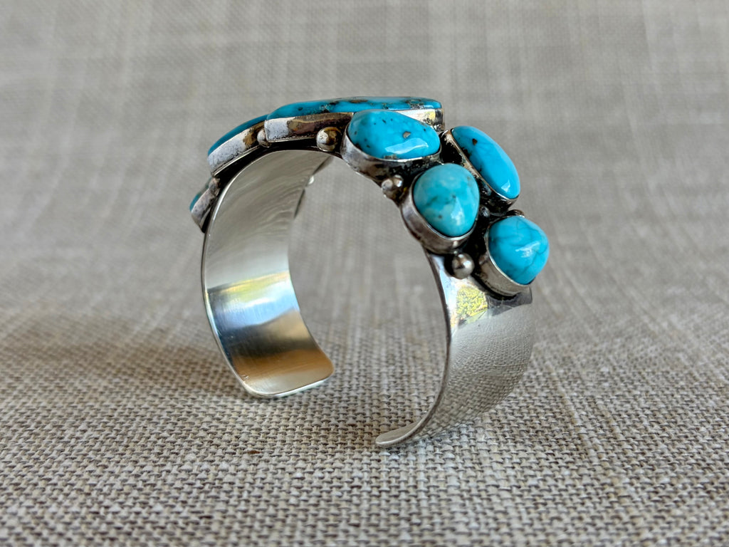 Deep Blue Turquoise and Sterling Silver Statement Cuff Bracelet