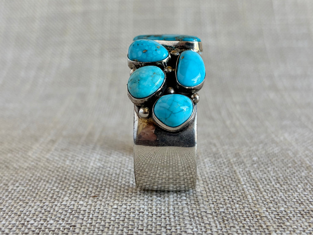 Deep Blue Turquoise and Sterling Silver Statement Cuff Bracelet