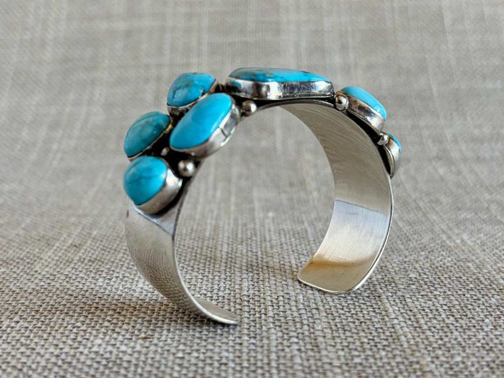 Deep Blue Turquoise and Sterling Silver Statement Cuff Bracelet
