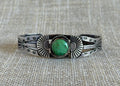 Vintage Fred Harvey Era Green Turquoise and Sterling Silver Navajo Style Cuff Bracelet