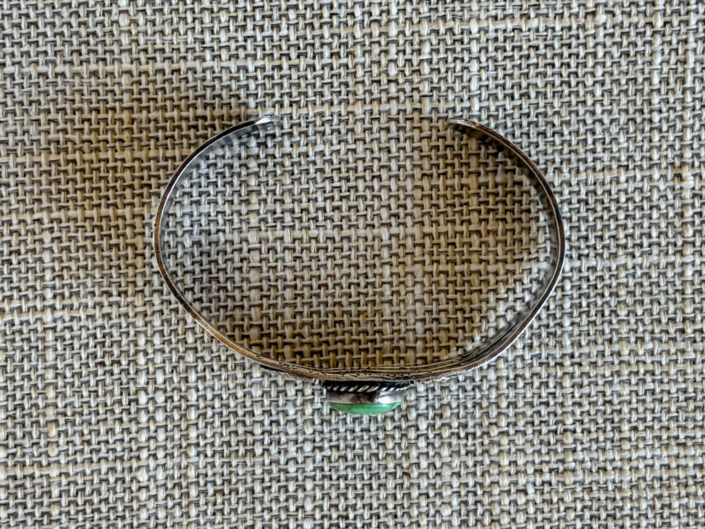 Vintage Fred Harvey Era Green Turquoise and Sterling Silver Navajo Style Cuff Bracelet