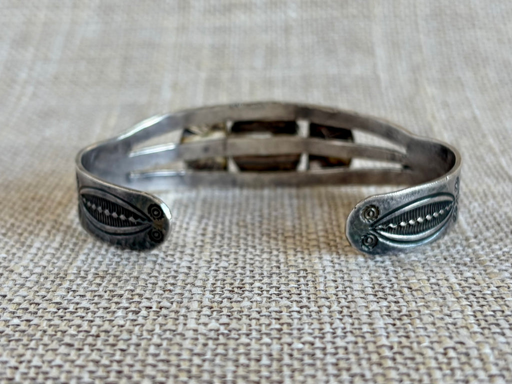 Vintage Fred Harvey Era Green Turquoise and Sterling Silver Navajo Style Cuff Bracelet