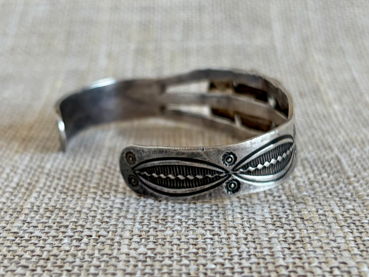 Vintage Fred Harvey Era Green Turquoise and Sterling Silver Navajo Style Cuff Bracelet