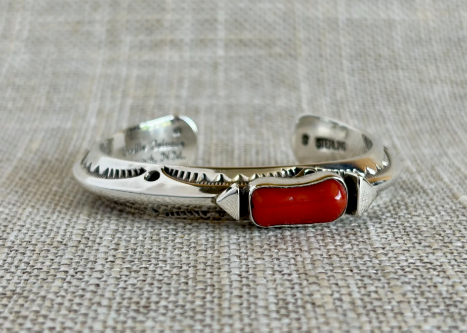 Orville Tsinnie Red Coral and Sterling Silver Cuff Bracelet
