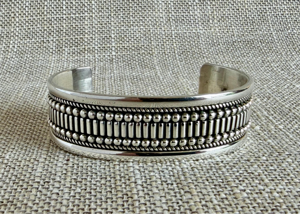 Modern Sterling Silver Cuff Bracelet by Navajo Artist Ron Yazzie