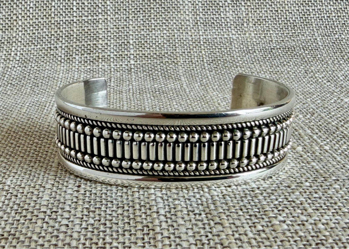 Modern Sterling Silver Cuff Bracelet by Navajo Artist Ron Yazzie