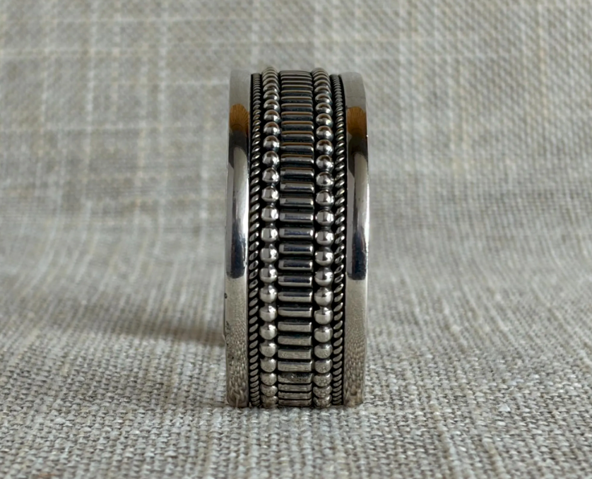 Modern Sterling Silver Cuff Bracelet by Navajo Artist Ron Yazzie