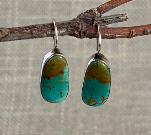 Blue Green Turquoise and Sterling Silver Drop Earrings
