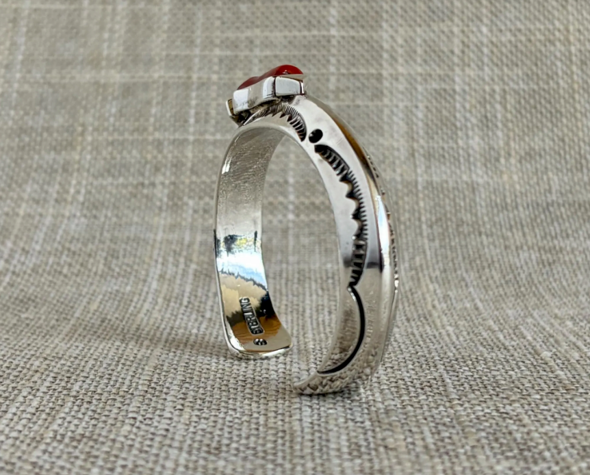 Orville Tsinnie Red Coral and Sterling Silver Cuff Bracelet