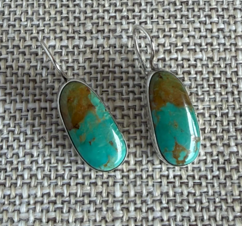 Blue Green Turquoise and Sterling Silver Drop Earrings
