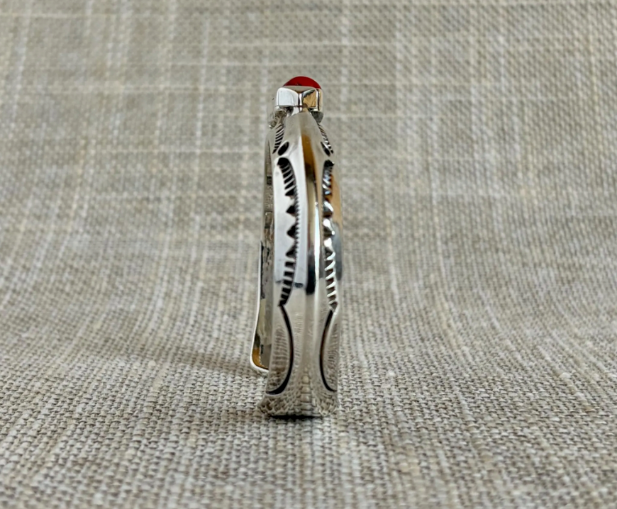 Orville Tsinnie Red Coral and Sterling Silver Cuff Bracelet