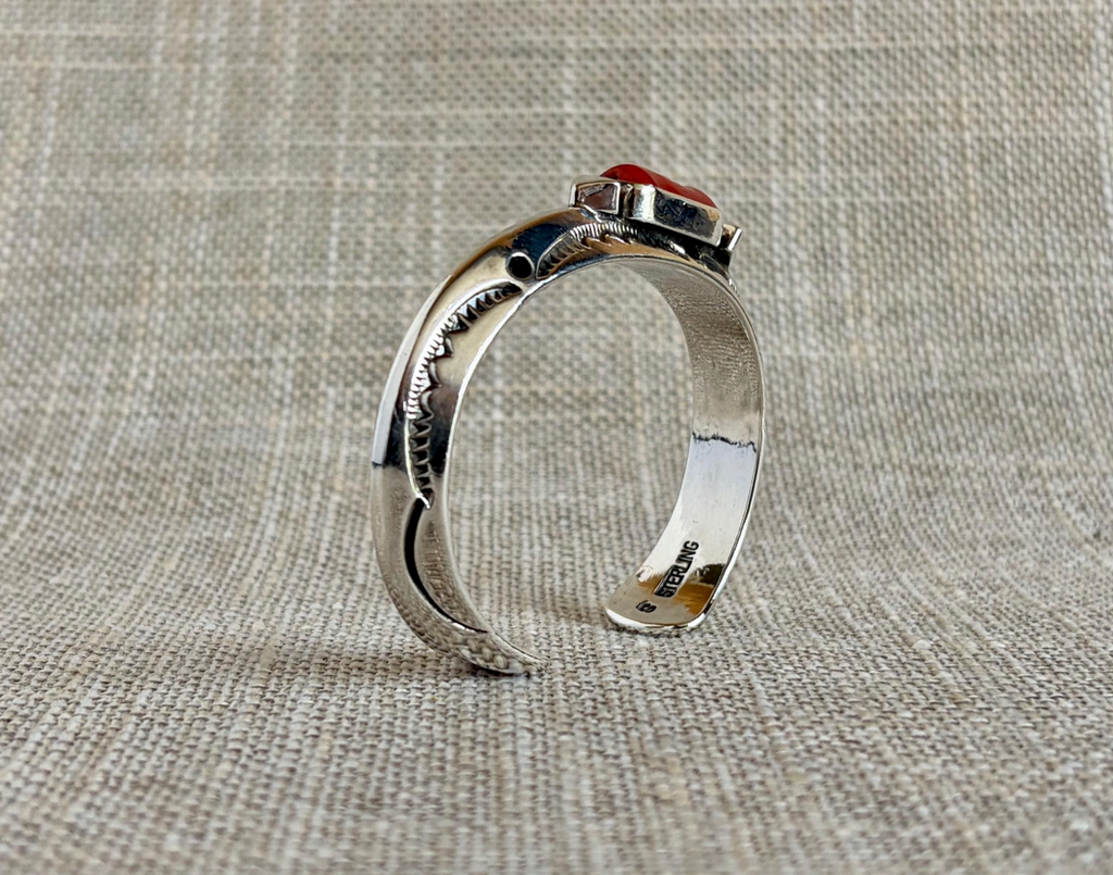 Orville Tsinnie Red Coral and Sterling Silver Cuff Bracelet