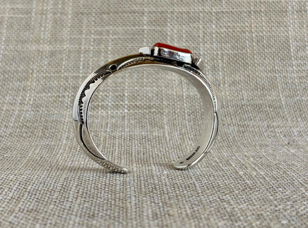 Orville Tsinnie Red Coral and Sterling Silver Cuff Bracelet