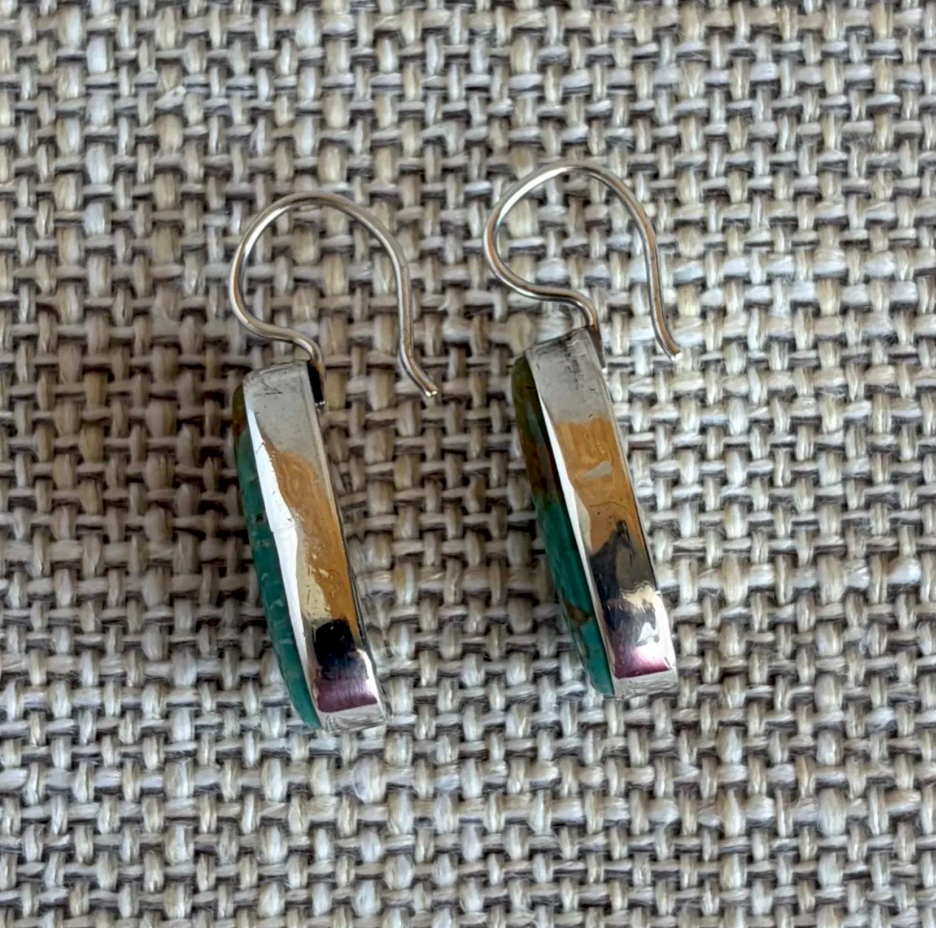 Blue Green Turquoise and Sterling Silver Drop Earrings