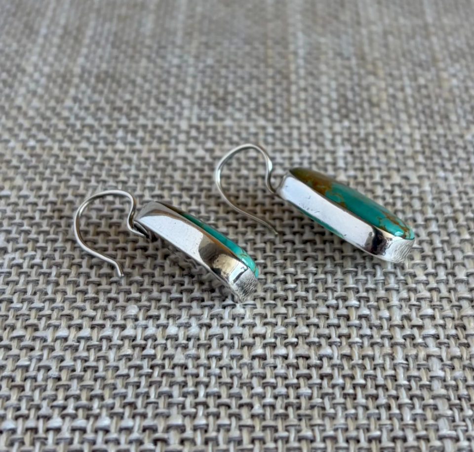 Blue Green Turquoise and Sterling Silver Drop Earrings