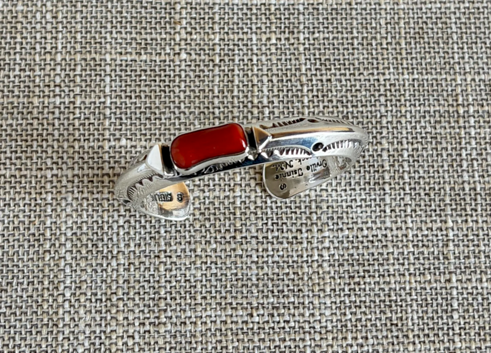 Orville Tsinnie Red Coral and Sterling Silver Cuff Bracelet