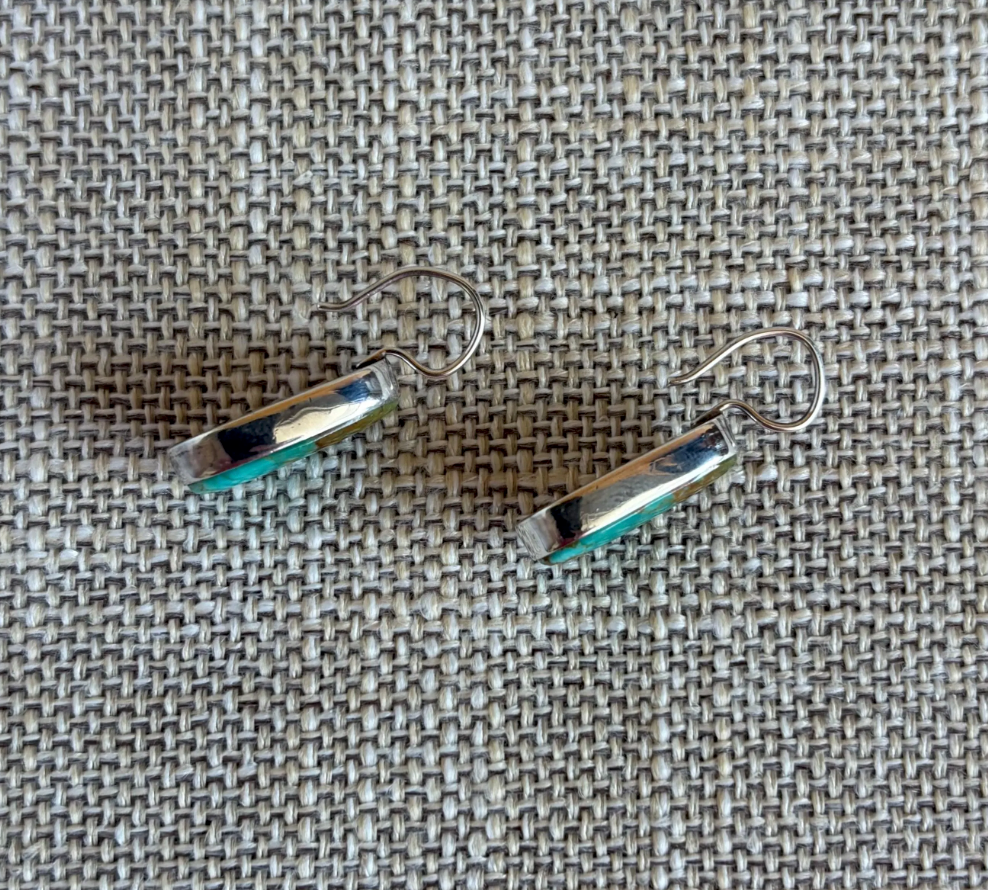 Blue Green Turquoise and Sterling Silver Drop Earrings